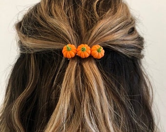 Mini pumpkin hair clip barrette, handmade fall Halloween hair clip french barrette