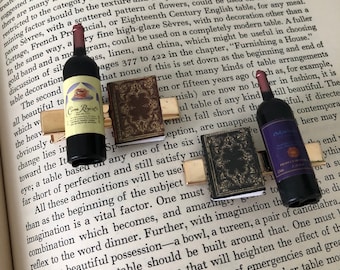 Book Club Hair Clips: Miniature Book & Wine Bottle Barrettes