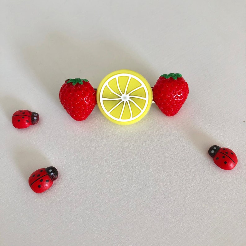 Strawberry and lemon summer fruit handmade hair clip barrette image 4