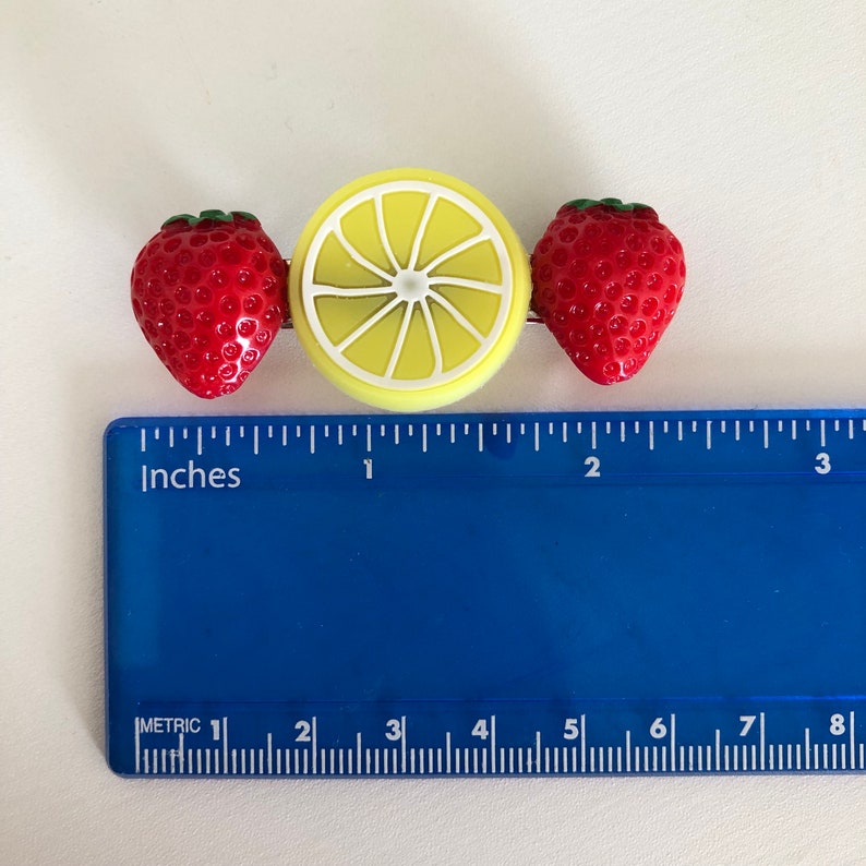 Strawberry and lemon summer fruit handmade hair clip barrette image 8