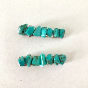 Blue turquoise crystal gemstone handmade hair clips barrettes