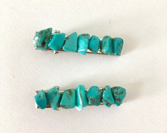 Blue turquoise crystal gemstone handmade hair clips barrettes