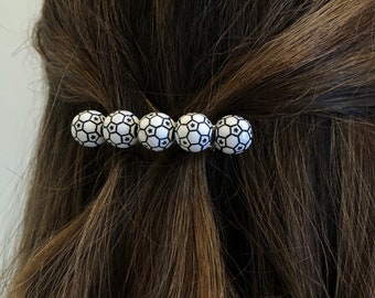 Soccer ball handmade hair clip barrette, gift for soccer lover