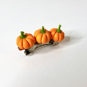 Mini pumpkin hair clip barrette, handmade fall Halloween hair clip french barrette image 2