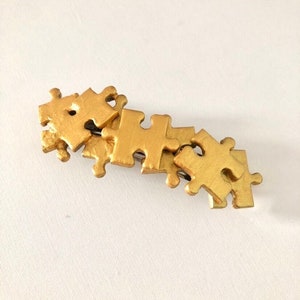 Gold jigsaw puzzle piece hair clip barrette, handmade jigsaw puzzle lover gift image 4