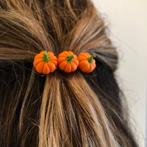 Mini pumpkin hair clip barrette, handmade fall Halloween hair clip french barrette image 8