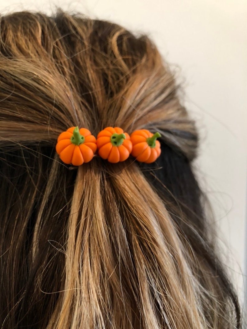 Mini pumpkin hair clip barrette, handmade fall Halloween hair clip french barrette image 8