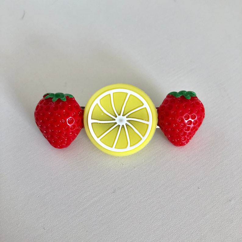 Strawberry and lemon summer fruit handmade hair clip barrette image 3