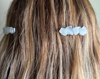 Clear white genuine crystal set of two handmade hair clip barrettes
