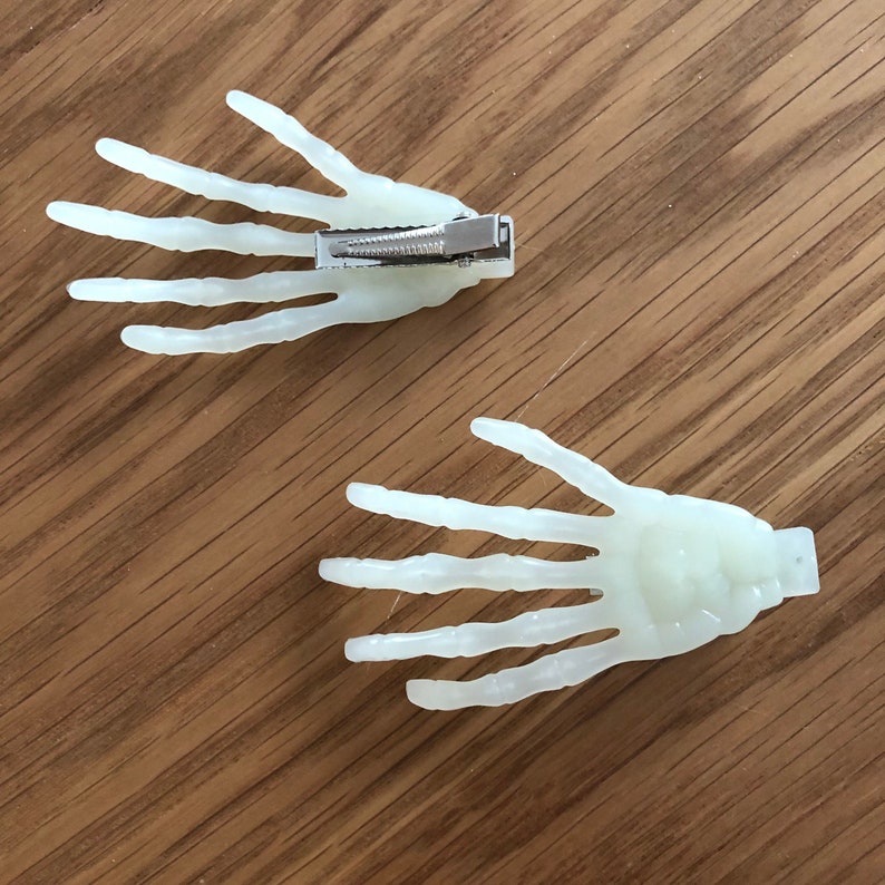 Halloween creepy skeleton hands hair clips with spooky glow in the dark option image 8