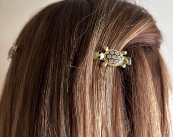 Sparkly rhinestone turtle hair clip barrettes (set of two)