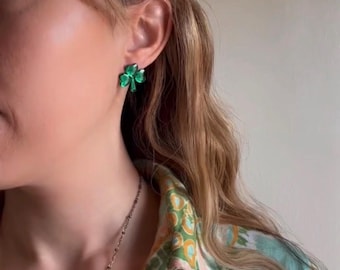 Sparkly shamrock stud earrings, rhinestone at Patrick’s day earrings