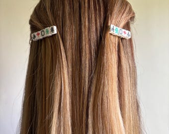 Mini mahjong tile hair clips, set of two