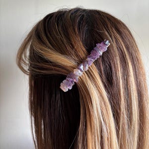 Purple amethyst gemstone large handmade hair clip barrette, crystal hair accessory image 9