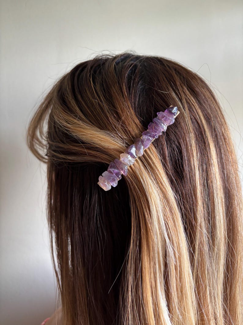 Purple amethyst gemstone large handmade hair clip barrette, crystal hair accessory image 9