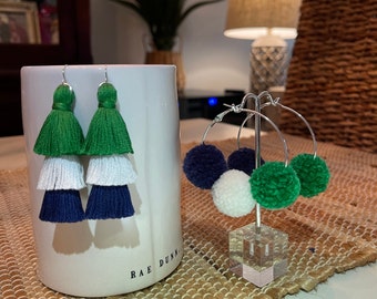 Kelly green, white and navy earrings