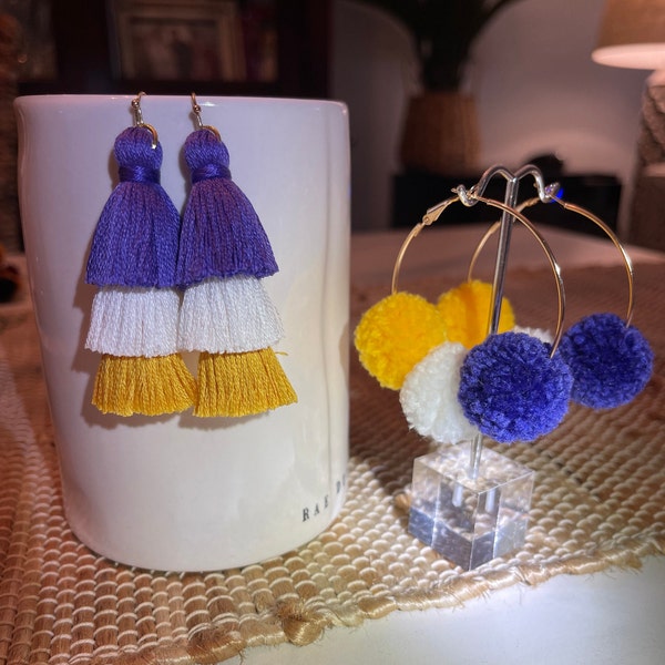 Purple, White and Gold Earrings