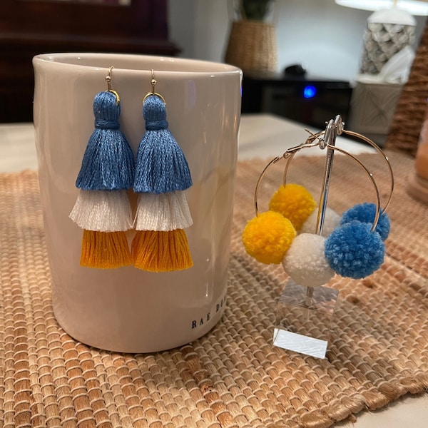 Chargers Powder Blue, White and Gold Earrings