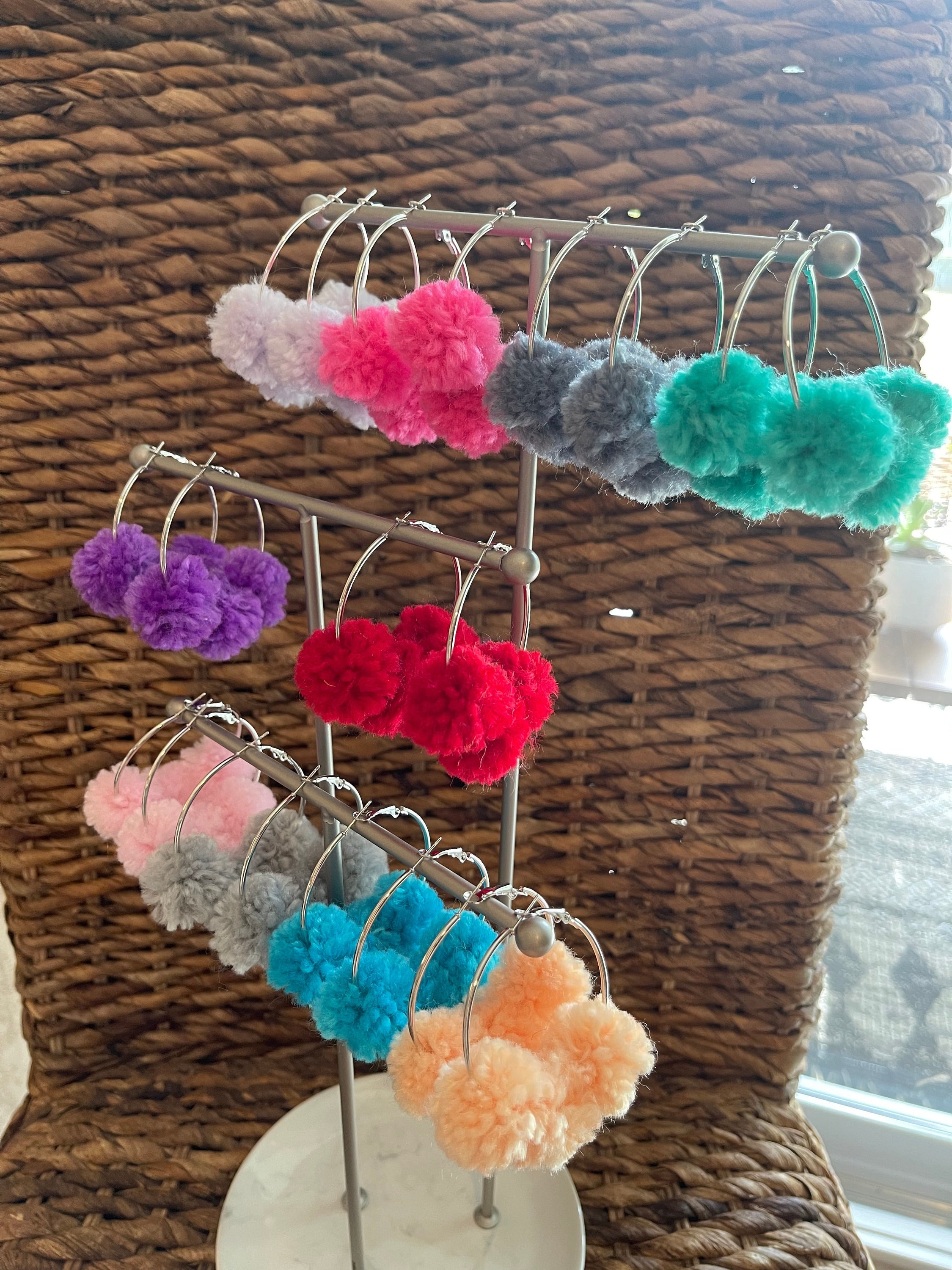 Pom Pom Hoop Earrings Etsy Canada