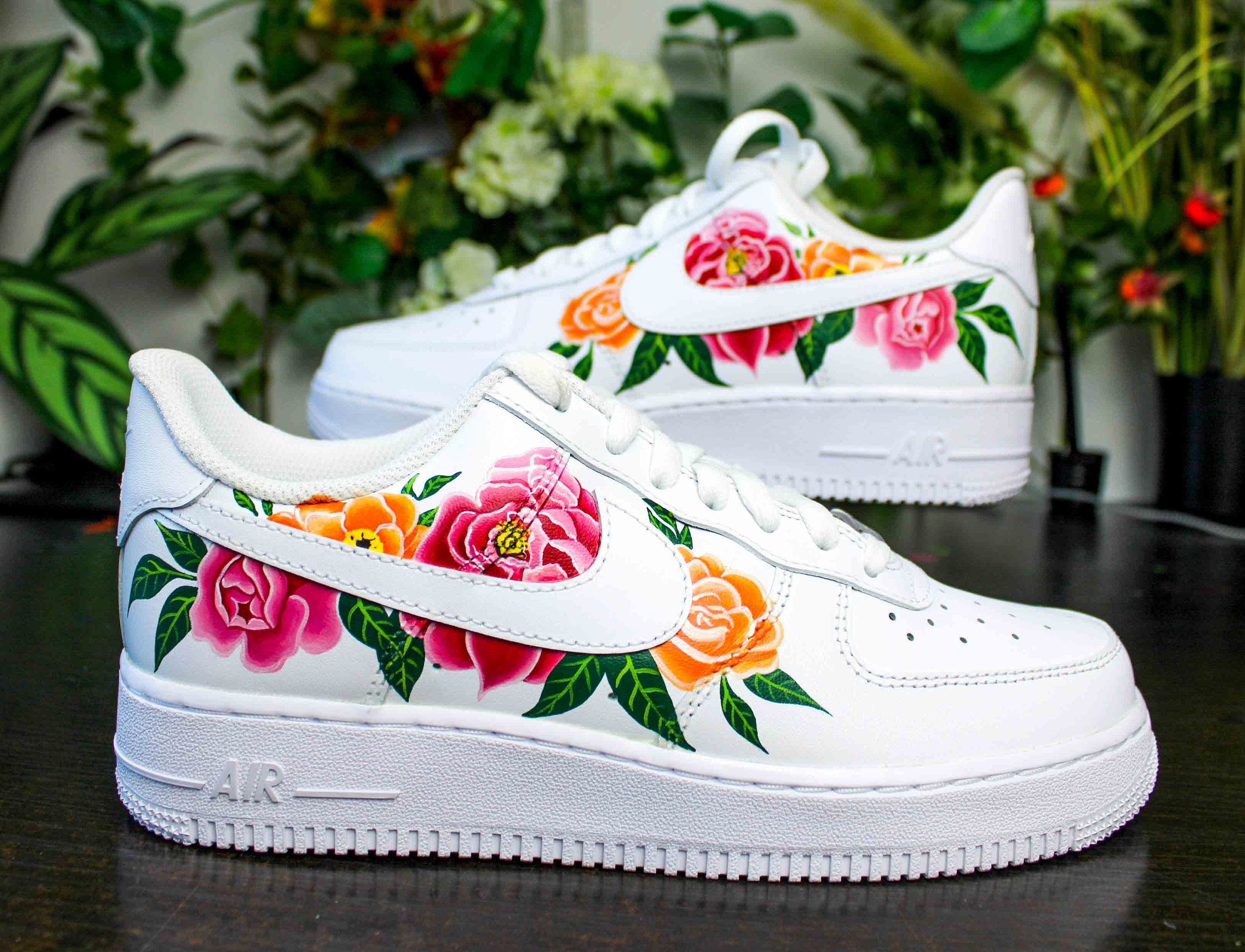 Air Force 1 Custom Half Rose Red Flower Floral Painted Shoes