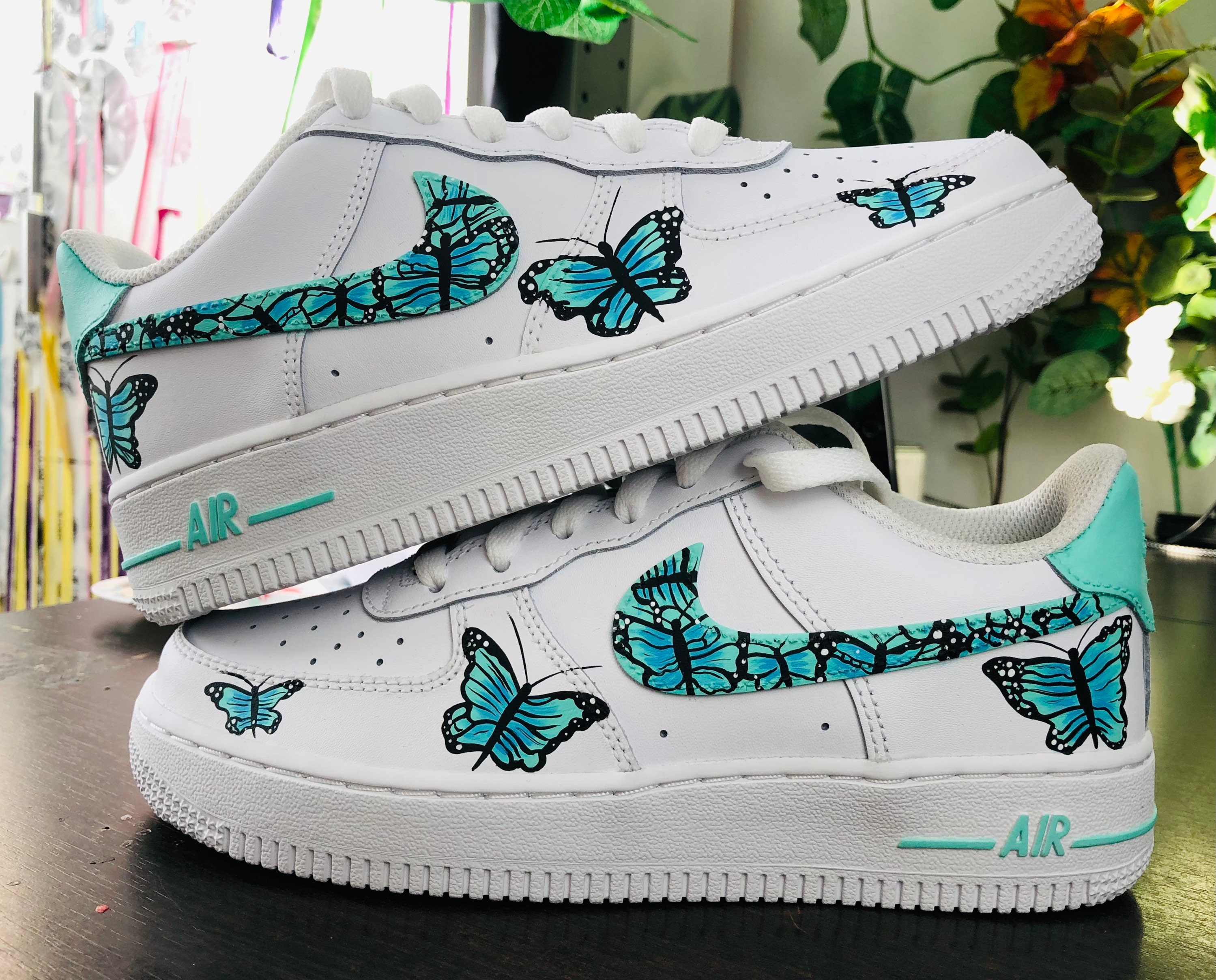 🧁Nike Air Force 1 07 Womens White Pink Turquoise Custom Girls Gs Men FREE  GIFT 