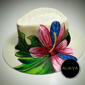 Hand painted, hand made straw hat with stunning, romantic floral patterns with vibrant colorful flowers,Gift for Her by Alikya