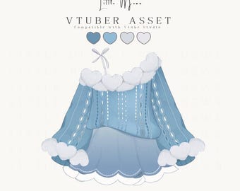 Vtuber Off Shoulder Top & Skirt Outfit Asset for VTube Studio, Rigged Animated Props, Angelic Aquamarine Set