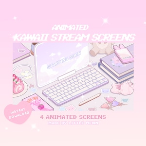 ANIMATED Screens | Lavender Lofi aesthetic | Kawaii Gamer girl pink room overlay banner| twitch vtuber scene background