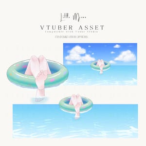 Vtuber Badring Sommar Floatie-tillgång för VTube Studio, riggade animerade rekvisita och animerad bakgrund