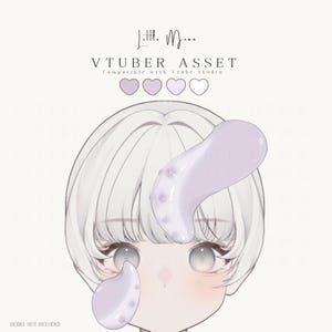 May include: A digital illustration of a character head with short white hair, featuring two light purple, glossy, tentacle-like accessories with small bumps. Text reads Little Moon, VTUBER ASSET, Compatible with Vtube Studio, and MODEL NOT INCLUDED.