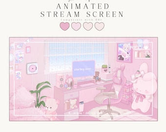 ANIMATED screens | Cute Pink Lofi Aesthetic | Kawaii Gamer girl pink room overlay banner| twitch vtuber scene background
