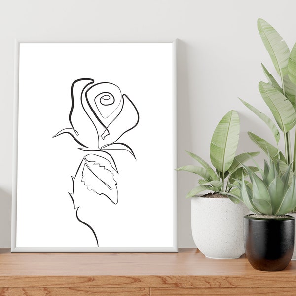 One Line Drawing,Extra Large Wall Art,Rose Line Drawing,Modern Line Drawing,One Line Art,Enchanted Rose,Home Decor,Valentines Day Gift