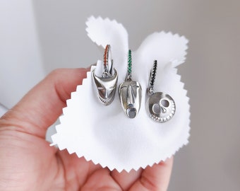 Halloween Mask Earrings, Sterling silver Hoop