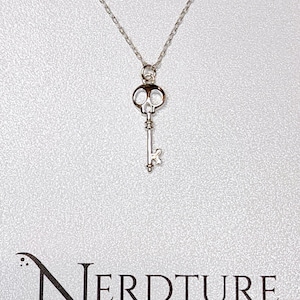Small skeleton Key Necklace, Sterling silver charm, Halloween Jewelry, vintage, pendant