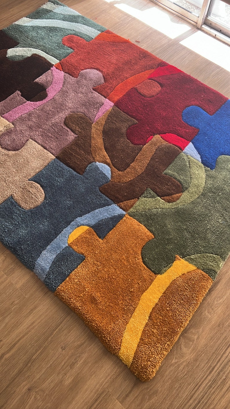 Puzzle Tufted Rug Etsy