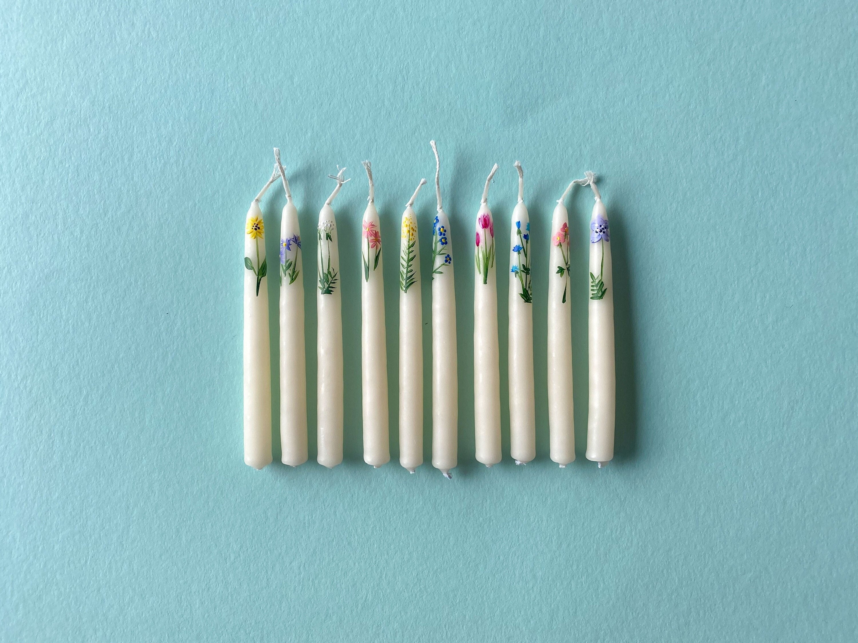 10 Mini Bougies Peintes à La Main I Ivoire