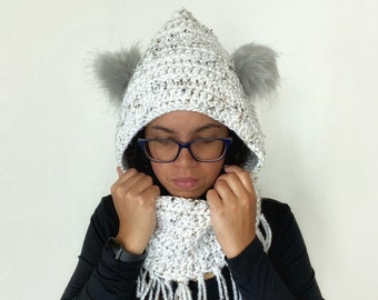 White Crochet Hooded Cowl. Hooded Cowl Scarf. Hooded Scarf. Tiktok Hooded Cowl. Tiktok Hood. Winter Crochet. Crochet Hood. Crochet Hat.