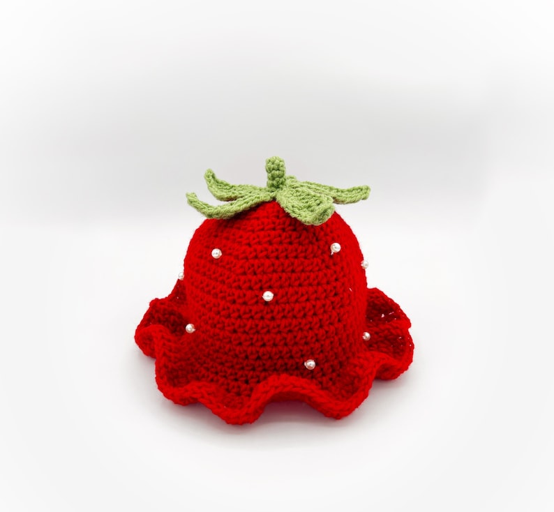 Handmade Strawberry Crochet Bucket Hat For Women & Girls - Knitted Fishing Hat, One Size Fits 50-60cm