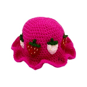 Crochet Strawberry Bucket Hat. Cute Fruit Crochet Handmade Hat. Strawberry Shortcake Hat. Crochet Strawberry Shortcake. Pink. Handmade.