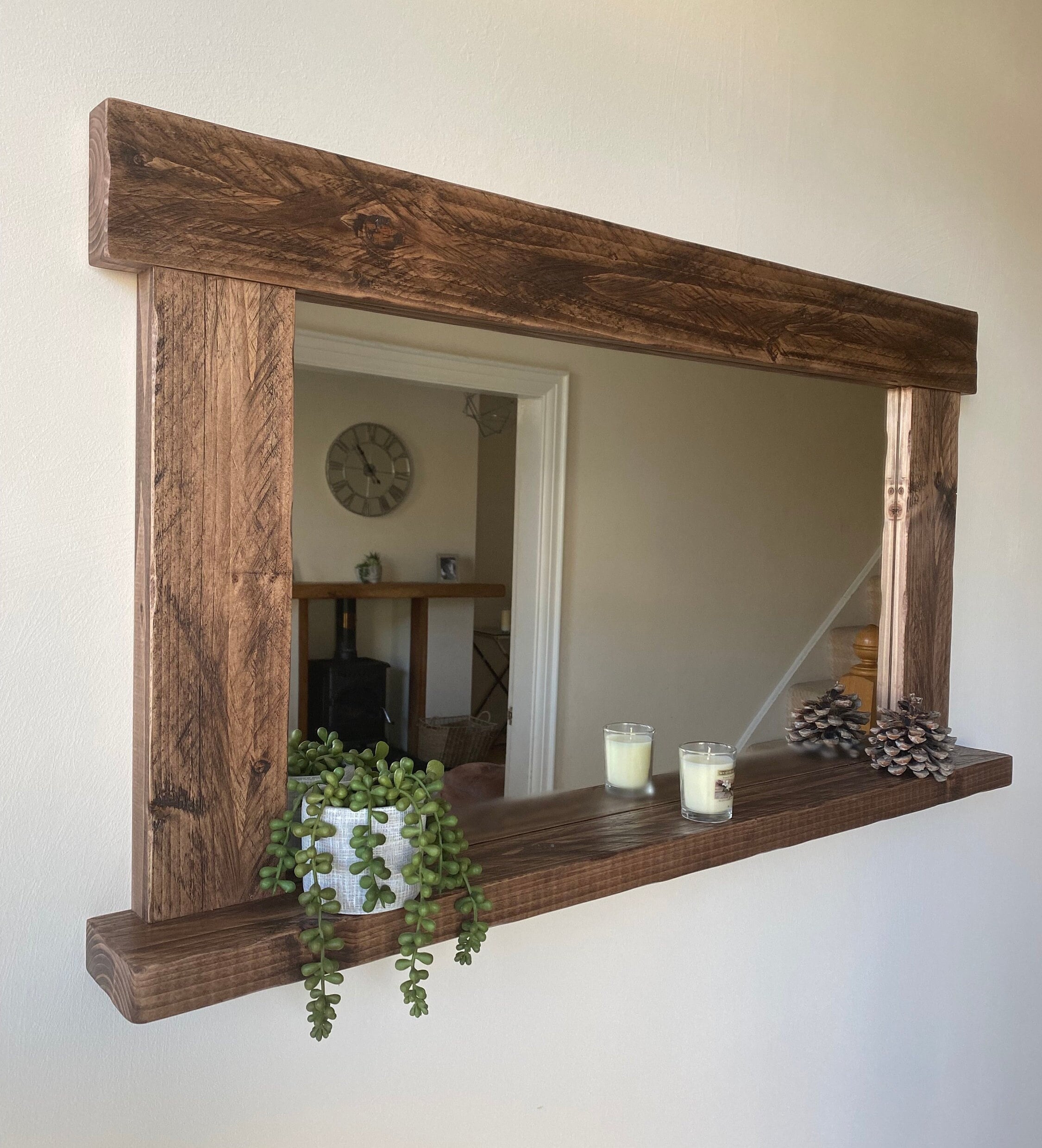 Beautiful Quality Rustic Wooden Mirror With Shelf Etsy