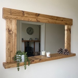 Beautiful quality rustic wooden mirror with shelf