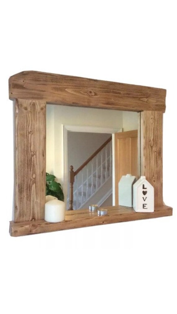 Beautiful Quality Rustic Wooden Mirror With Shelf Etsy UK