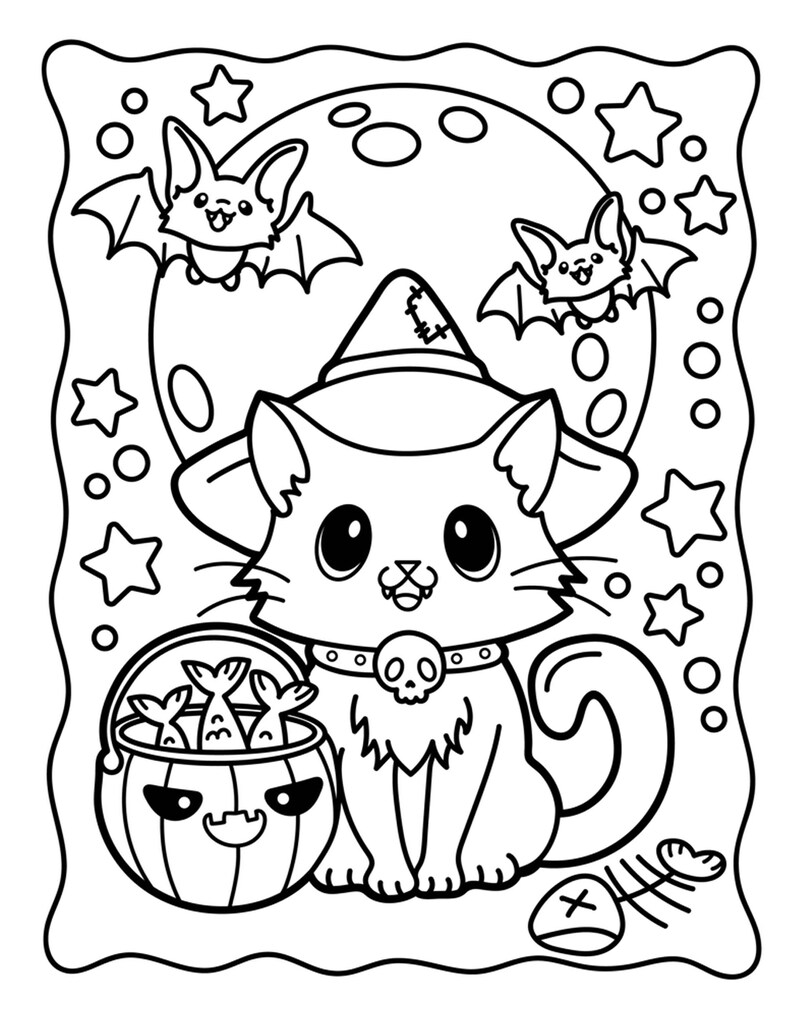 Halloween Coloring Pages for Kids Halloween Cats Etsy