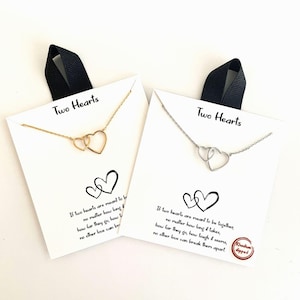 Double Heart Necklace: 18K Gold or Rhodium Dipped Brass