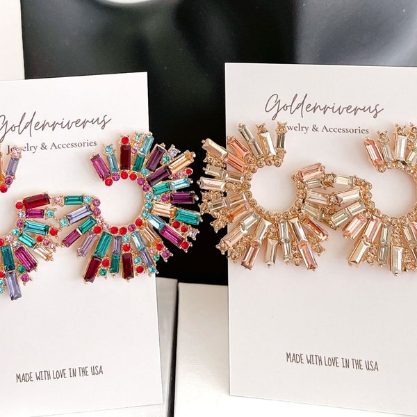 Multi Color Rose Gold Chandelier Crystal Rhinestone Stud Earrings/Prom Earrings/Party Earrings/Statement Earrings/Gift for her