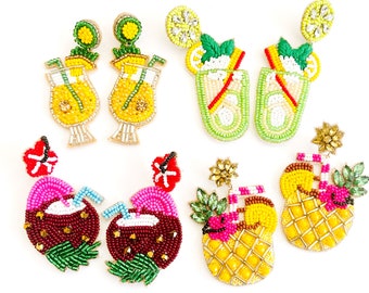 Beaded Cocktail Earrings: Tropical Drink, Summer Fun