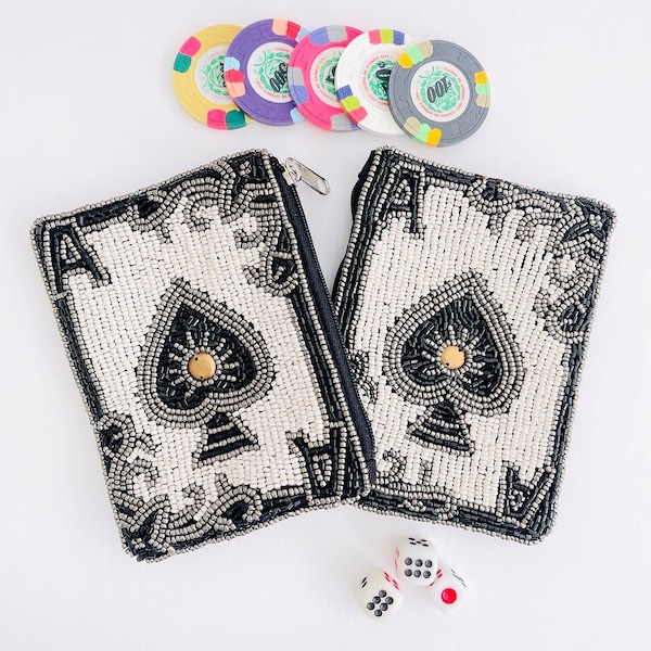 Black ACE Spade Beaded Coin Pouch/Beaded Coin Purse/Bead Coin Pouch/Gift for her/Vegas/gamble/poker