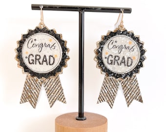 Glitter Graduation Earrings/Grad Earring/Graduation Rosette Earrings/Graduation Gift/Congratulations/Lightweight
