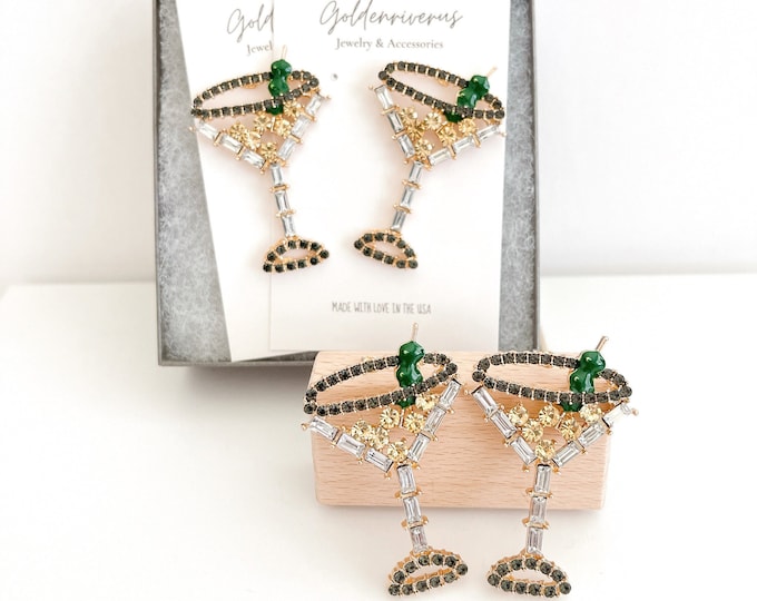Cocktail Earrings/Martini Glass With Olives Earrings/Alcohol Earrings/Statement Earrings/Occasion Earrings/Gift