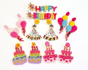 Beaded Earrings/Seed Bead Earrings/Happy Birthday Earrings/Festive Earrings/Gift for her/Birthday Gift/Balloon/Birthday Cake